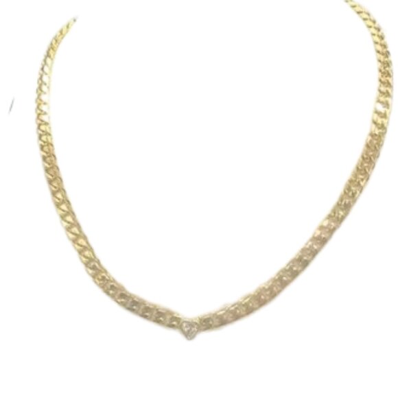 Gold-Tone Link Chain Necklace with Gold-Tone Crystal Heart Pendant Medium Weight - Picture 9 of 9